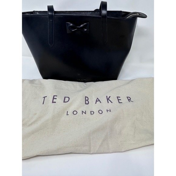Ted Baker London Black Beanne Leather Bag Bow Tote Zippered Shoulder w/Dust Bag - Picture 9 of 14